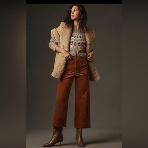 Maeve by Anthropologie Colette Bronze cropped wide leg corduroy pants size 28